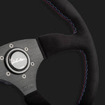 The Leggera 350 - Black Alcantara + Tri-Color Stitch + Blue Center Line