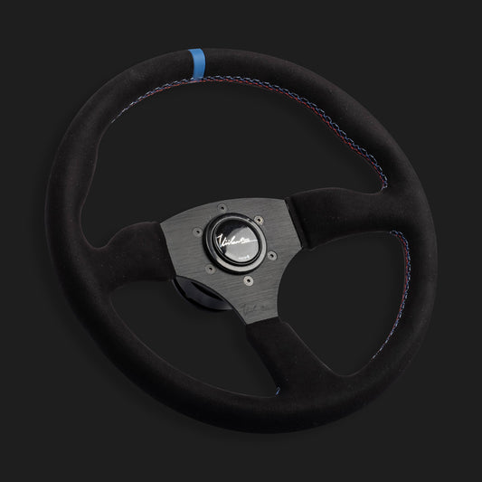 The Leggera 350 - Black Alcantara + Tri-Color Stitch + Blue Center Line