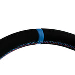 The Milgaus 350 - Black Alcantara + Tri-Color Stitch + Blue Center Line + Silver Spoke